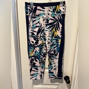 Old Navy Tropical Leaf Print Leggings women’s sz large blue pink green